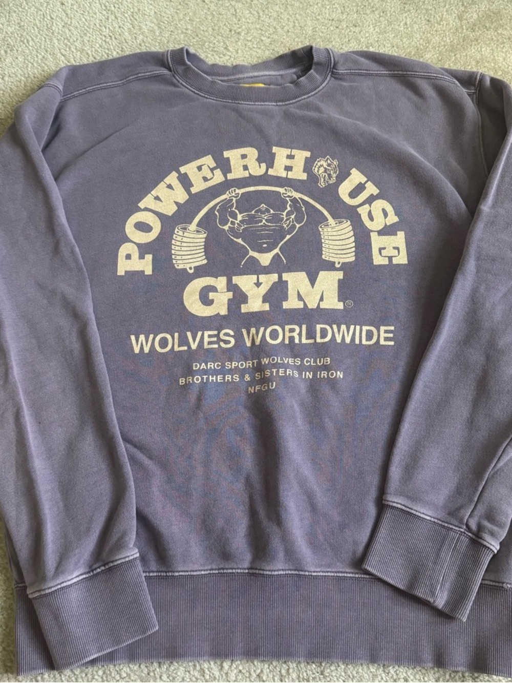 Darc Sport Powerhouse Wolves Crewneck Sweatshirt Purple Gym Bodybuilding Fitness